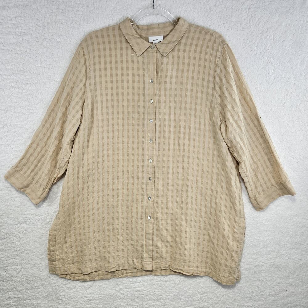 J. Jill 100% Cotton Tunic Button Down Blouse 3/4 Rolled Tab Sleeve Womens XL Top